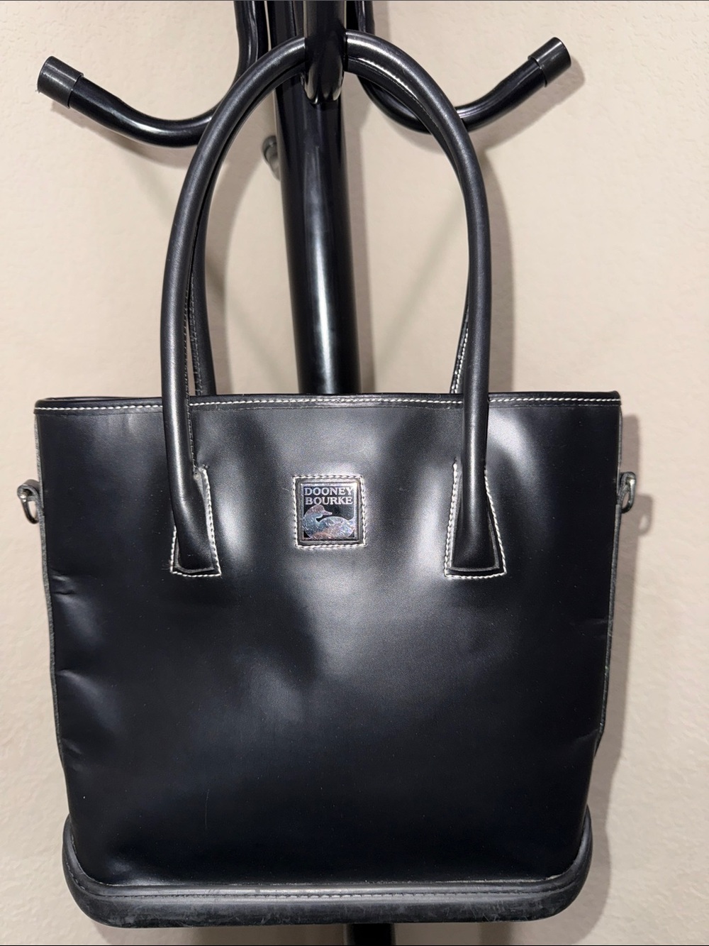 Dooney & Bourke ParaSole Black Leather Tote with Silver Hardware